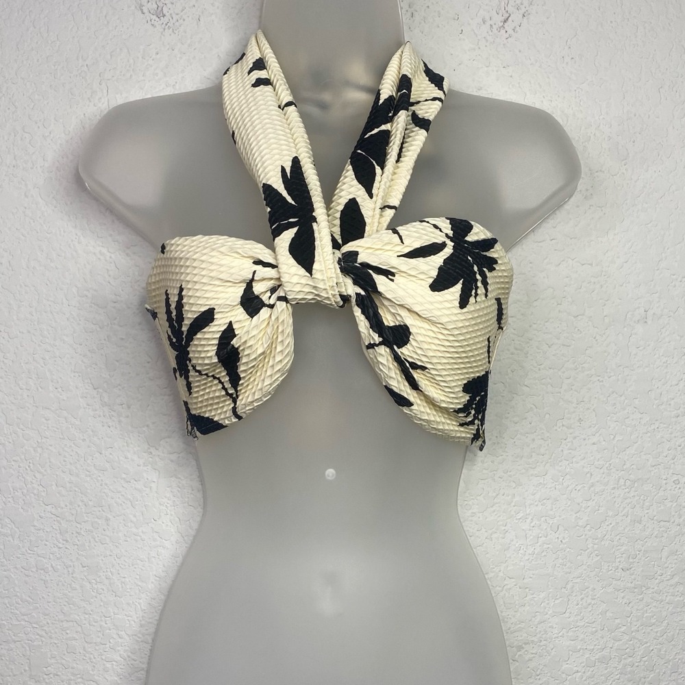 Anine Bing Reeve Bikini Top Womens‎ M Cream Black Palm Print Tropical Coastal